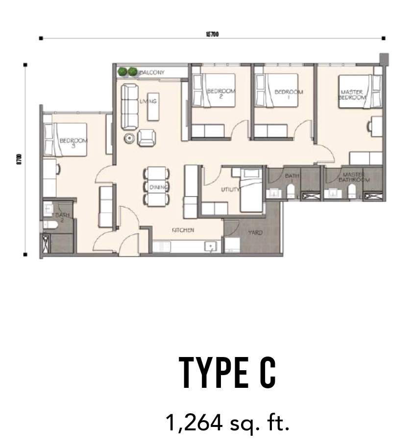 1,264 sq ft built up with 5 bedrooms