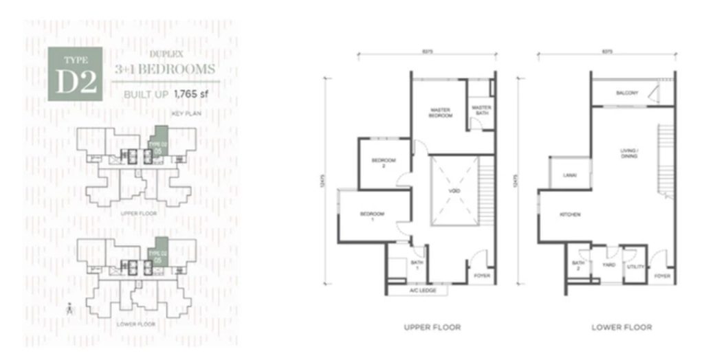 3+1 bedrooms Duplex Unit - 1,765 sq ft